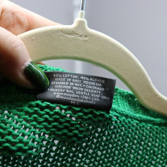 Wooden Ships by Paola Buendía Green Striped Open Knit Sweater Size M/L - Picture 4 of 4